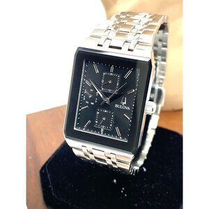 Bulova Men's Watch 96C150 Quartz Tank Black Dial Silver Stainless Steel 31x45mm